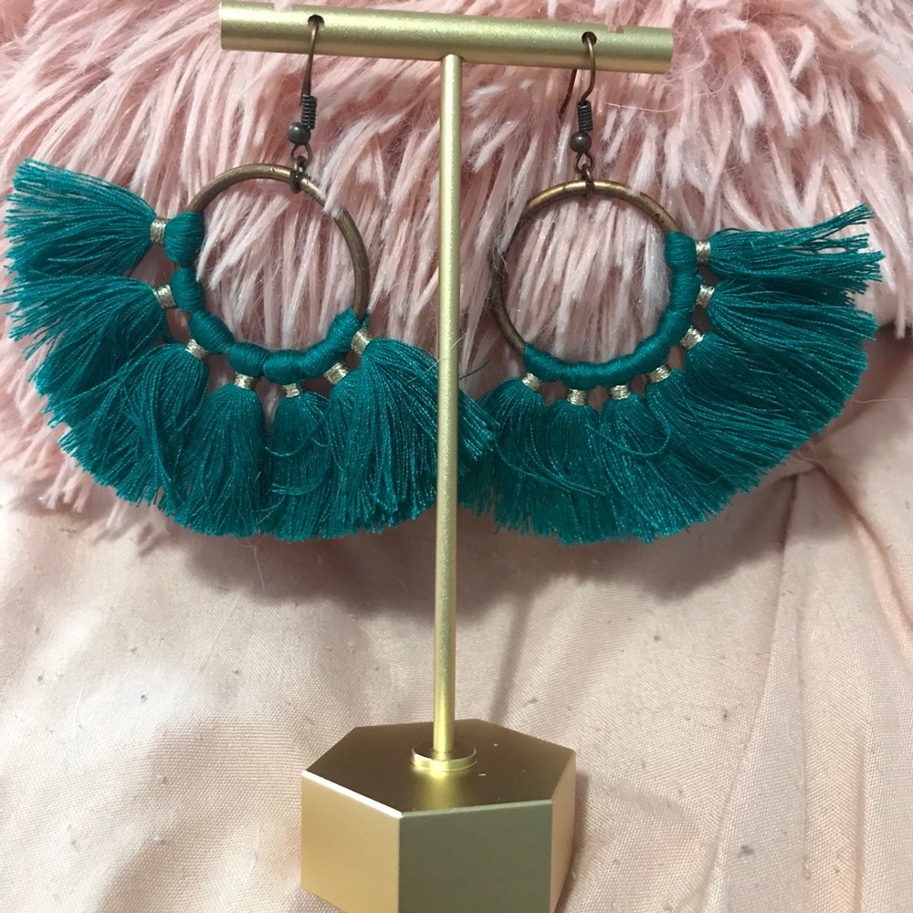Teal tassel earrings!